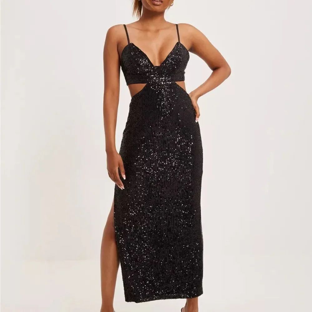 NWT Bardot Black Sequin Cutout Dress size 12/ XXL black